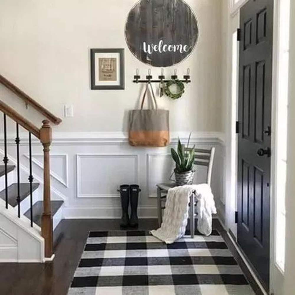 Buffalo Plaid Outdoor Rug 35.4'' x 59'' Black and White Front Door Mat Front Porch Rug Layered Welcome Door Mat for