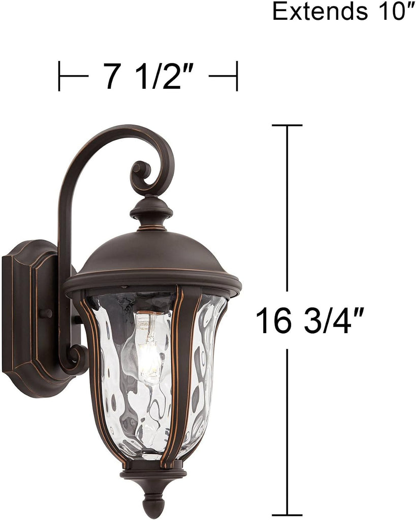 Park Sienna 16 3/4" Bronze Scroll Outdoor Wall Light with Clear Hammered Glass