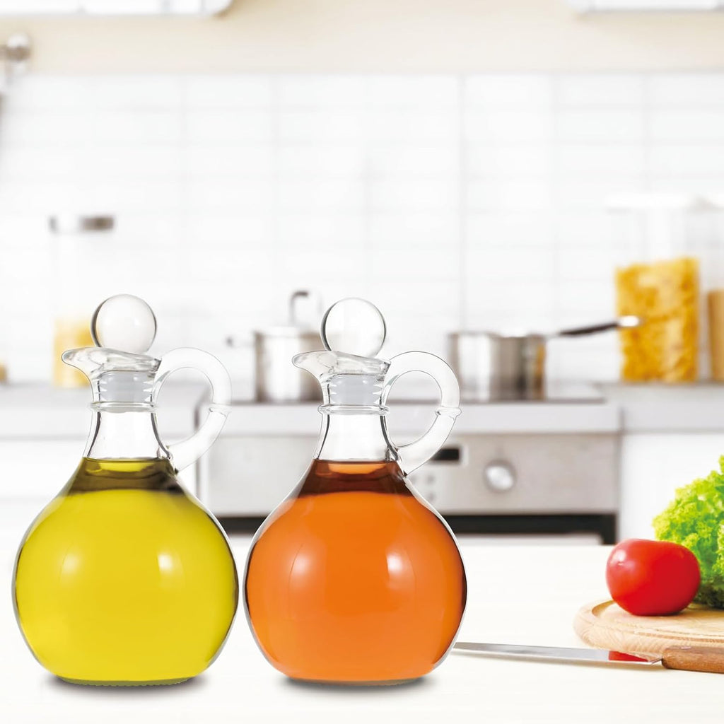 Oil and Vinegar Cruet, Glass Oil and Vinegar Dispenser with Airtight Stopper, Glass Condiment Container - Set of 2