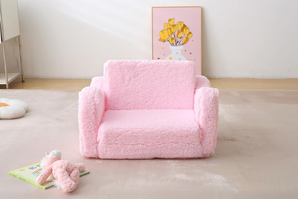 Premium in-1 Flip Open Sherpa Toddler Couch, Pink
