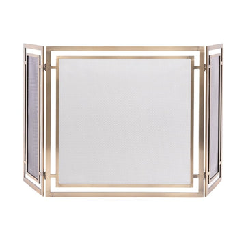 Gatsby 3-Panel Fireplace Screen in Aged Brass | Folding Art Deco Design with Heavy-Duty Steel Frame & Heat-Resistant