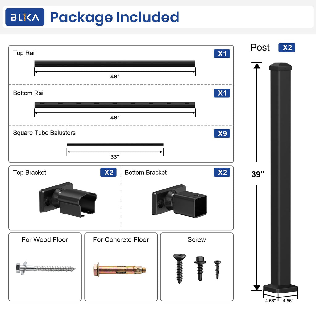 36 ". H x 4 ft. W Aluminum Stair Railing Kit with 2 39" Post