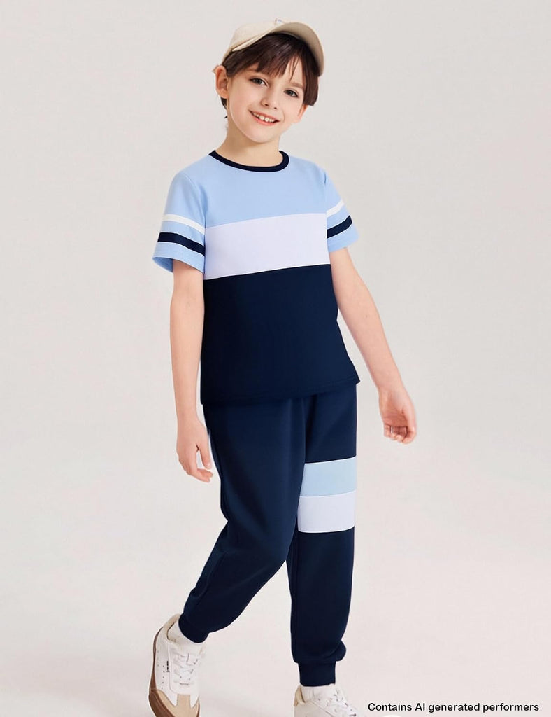 Boys Clothes 2 Piece Color Block Short Sleeve T-Shirt and Active ColorBlock Pants Casual Clothing Outfits
