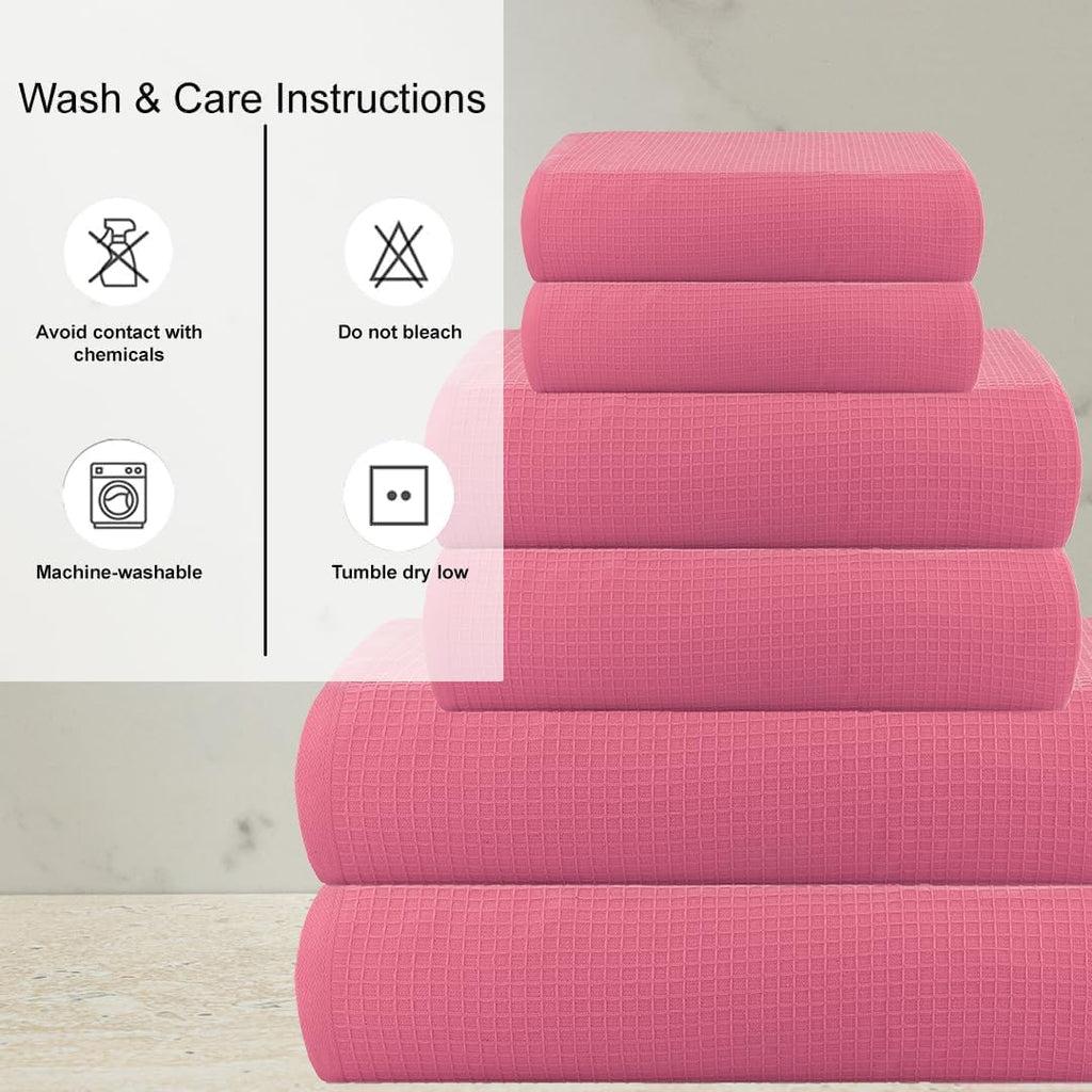 Waffle 2Pcs 100% Egyptian Cotton Large Designer Bathsheet Towels Gift Set- Pink, 35"x70" 2Bath Sheet Towels (Box