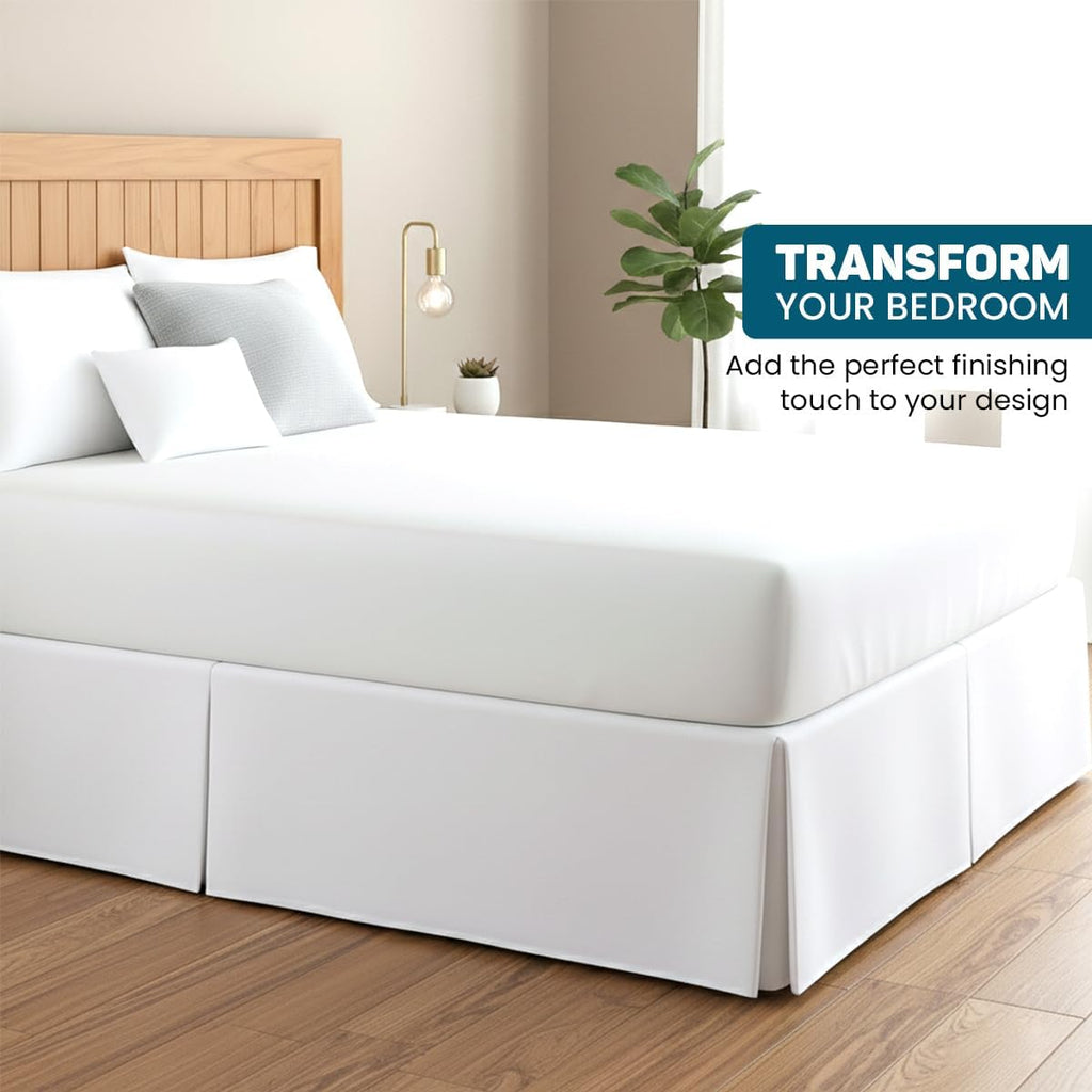 Egyptian Cotton Split Corner Bed Skirt Queen Size with 12" Drop Length, Platform Style with Easy Fit, Classic