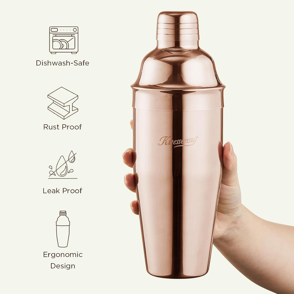 Cocktail Shaker Set, Stainless Steel Bartending Kit with 25 Ounce Cocktail Shaker with Built in Drink Strainer - Set of 6