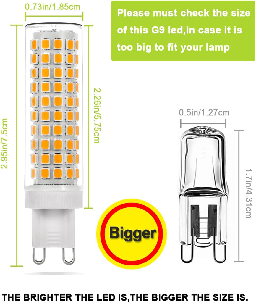 G9 LED Bulb 10W 1250LM Super Bright, 100W Halogen Bulb Equivalent, Flicker-Free AC100V-265V, Soft Warm White