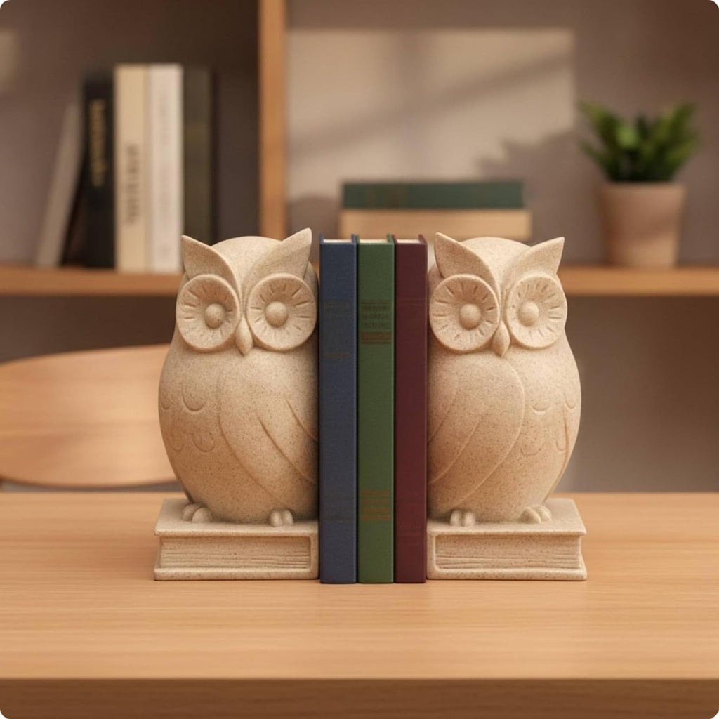 Bookends Sculptural Bookends with Rectangular Base Compact Bookend Holder for Readers, Bookshelf, Desk, Beige