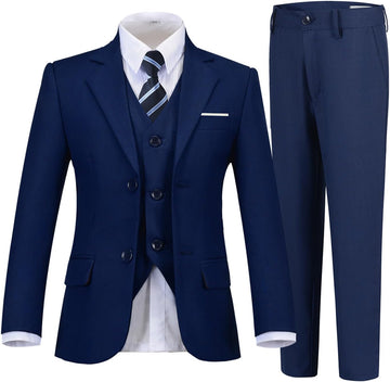Boy's Suits for Kid Formal 5pcs Slim Fit Wedding Tuxedo Casual Suit Set