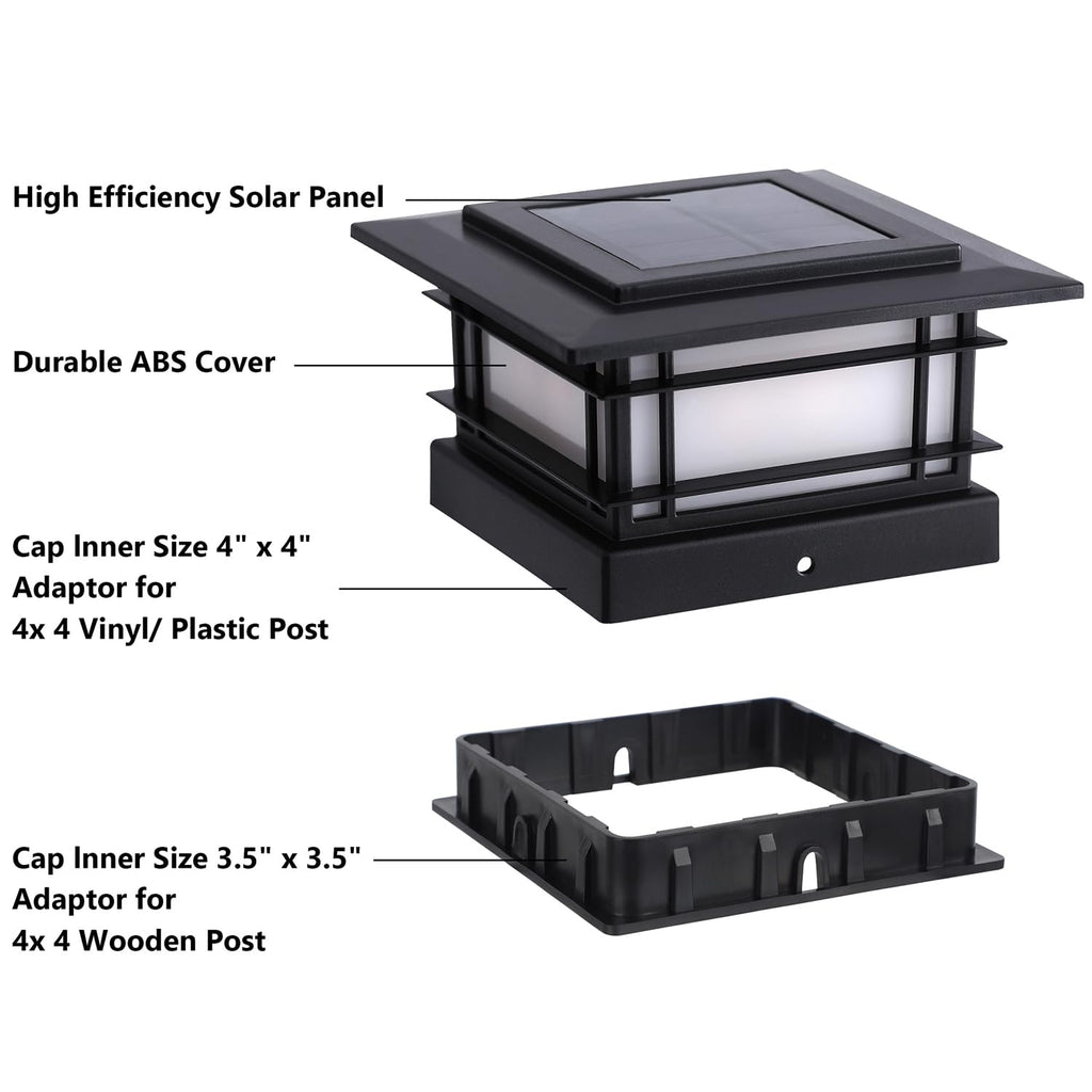 4x4 Solar Post Cap Lights Outdoor with Flickering Flame Light, 12 Pack Black Shell Fence Post Solar Lights Fit