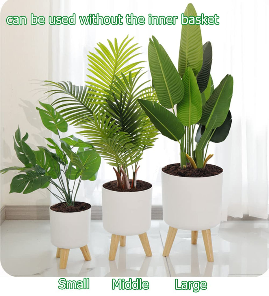6.5" & 5.5" Self Watering Planters (2 Pack) for Indoor Plants with Water Indicator, White Modern Flower Pot with Wood