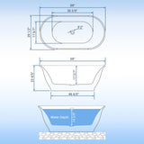 Freestanding Bathtub 59 inch Acrylic White Oval Soaking Tub with Push Drain, Compact Modern Bath for Bathroom