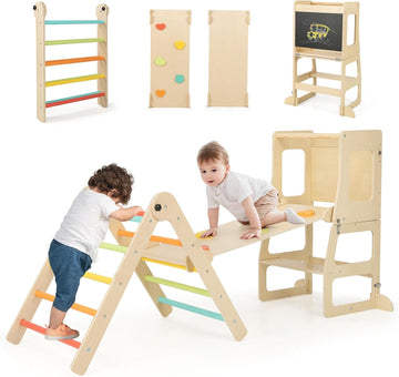 Triangle Set 8 in 1 Climbing Toys for Toddlers Foldable Wood Montessori Jungle Gym with Toddler Tower Angle