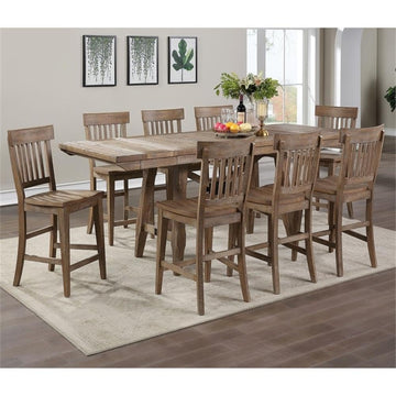 Silver Furniture Riverdale Counter Height 9pc Set, 72"-96" Rectangular Table w/Two 12" Leaves, 8 Wooden Counter