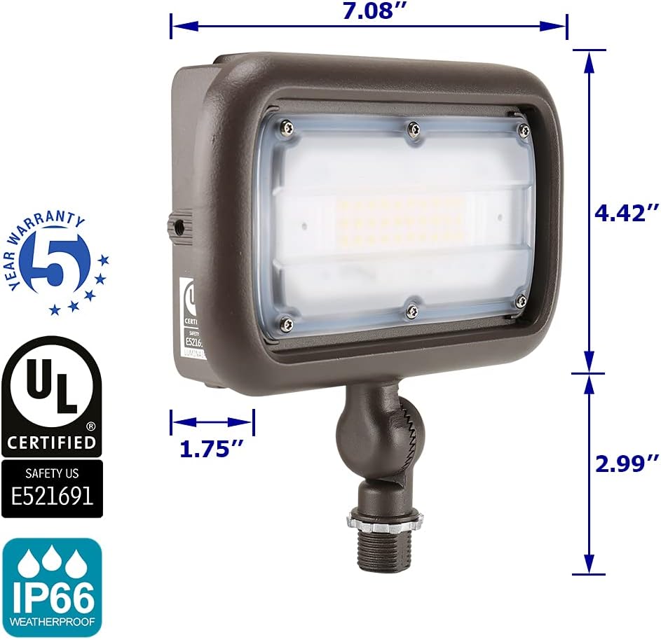 VoltMax 30W LED Flood Light, 120-277V Commercial Security, 1-Pack | Offers 5000K daylight white and 3000lm. Great