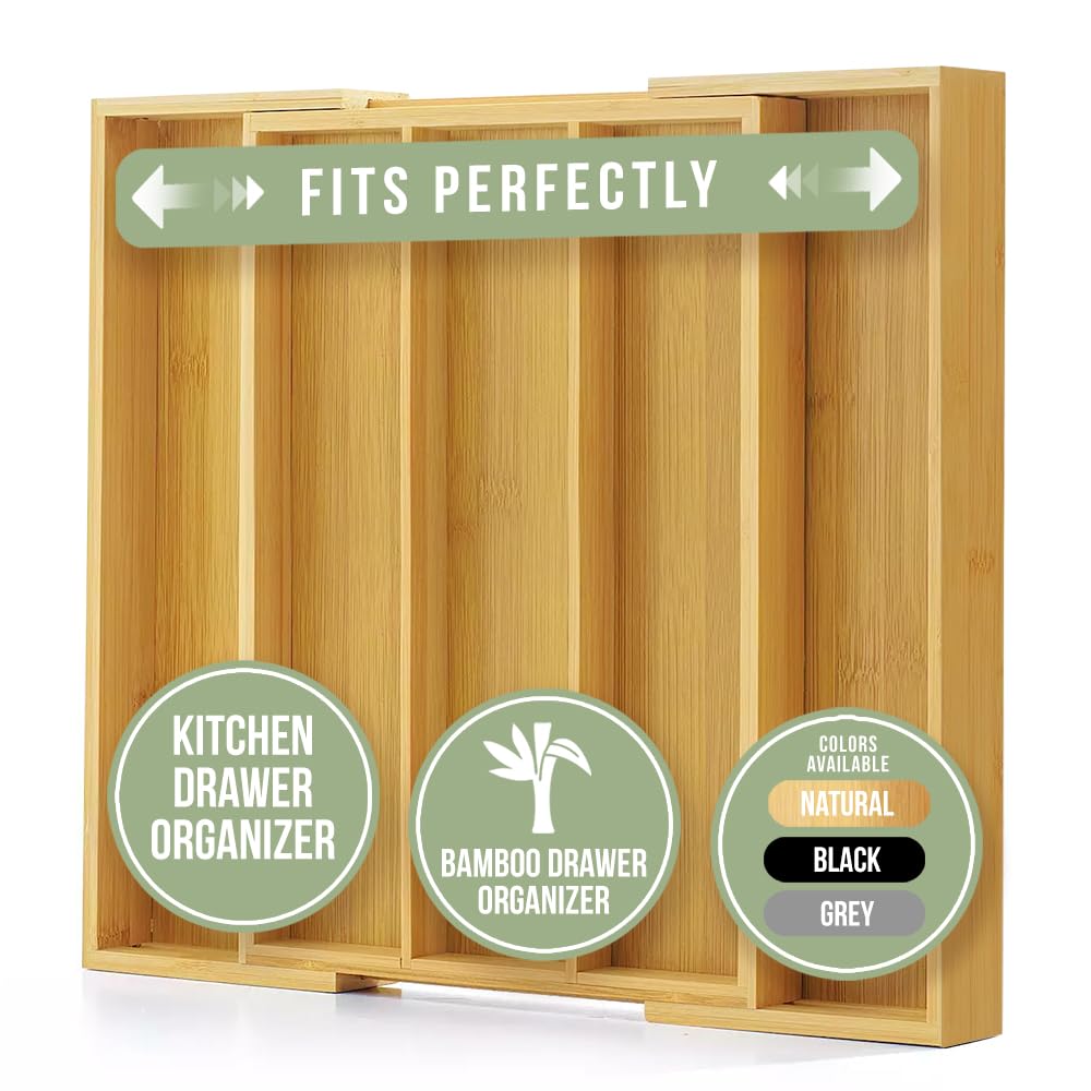 Expandable Kitchen Drawer Organizer 3-5 Slots, Natural