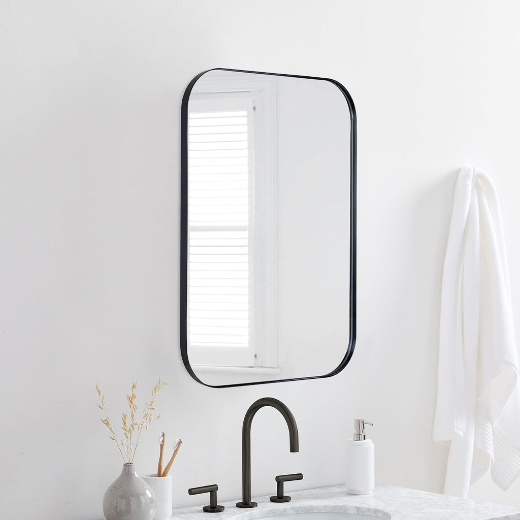 Black Rectangle Bathroom Medicine Cabinet with Mirror Matt Black Recessed and Surface Mount Stainless Steel Metal