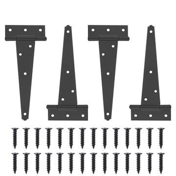 8 Inch Black T-Strap Shed Hinges, Heavy Duty Gate Strap Hinges for Barn Door, Shed or Wooden Fences (4 Pack)