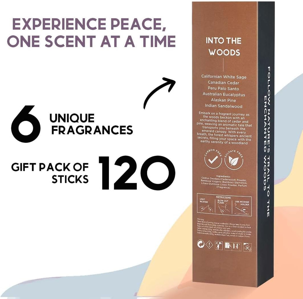 Premium Incense Sticks Sandalwood, Palo Santo-120 - Set of 6