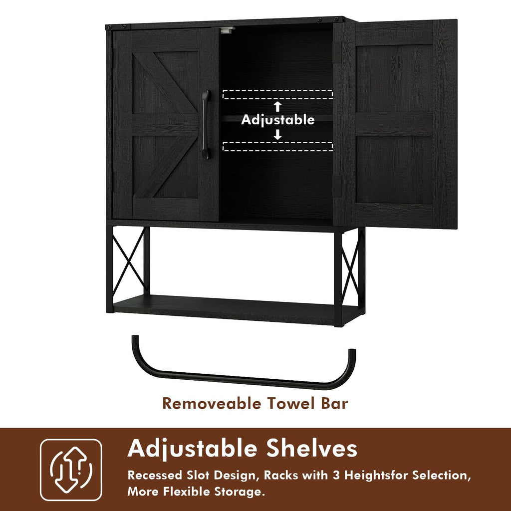 Farmhouse Medicine Cabinet with 2 Barn Door & Towel Bar Rack