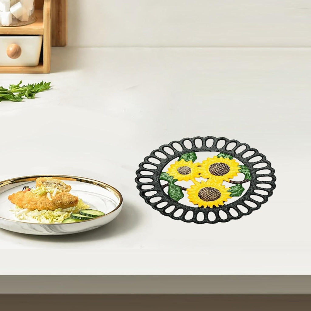 Metal Pad for Hot Pot, Trivet Use, Heat Resistant Holder, Sunflower