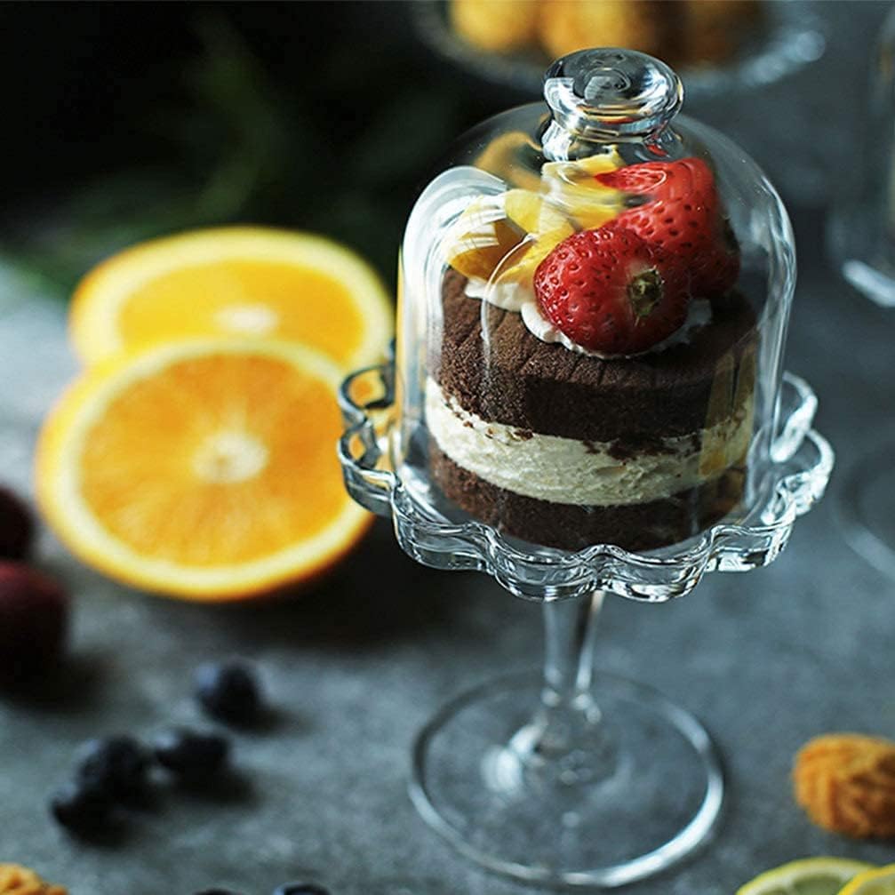 Mini Cake Stand Glass Cupcake Display Plate with Dome Cover Pedestal Dessert Stand Holder for Wedding Birthday Party