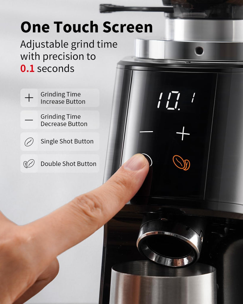 64mm Flat Burr Coffee Grinder, 100 Settings, Anti-Static, Black | Electric Bean Grinding, All-Metal Chamber