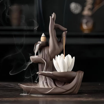Lotus Hand Backflow Incense Burner- Ceramic Cones Incense Holder Waterfall Incense Burner & Incense Waterfall