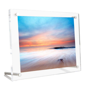 Acrylic Picture Frame Floating Look, 3MM + 3MM Thickness Clear Photo Frame, Desktop Frameless Display, Self Standing