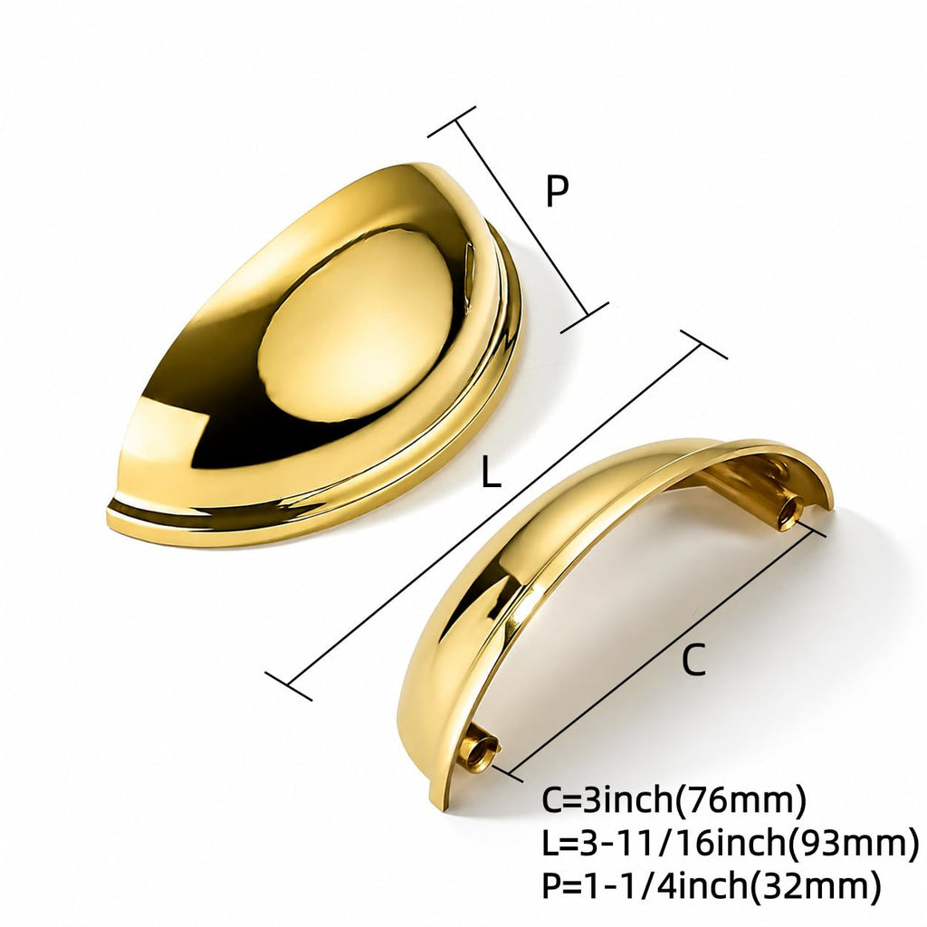 5-Pack 100% Solid Unlacquered Brass 3inch Drawer Pulls Cabinet Cup Pulls Kitchen Hardware Cabinet Handles Drawer
