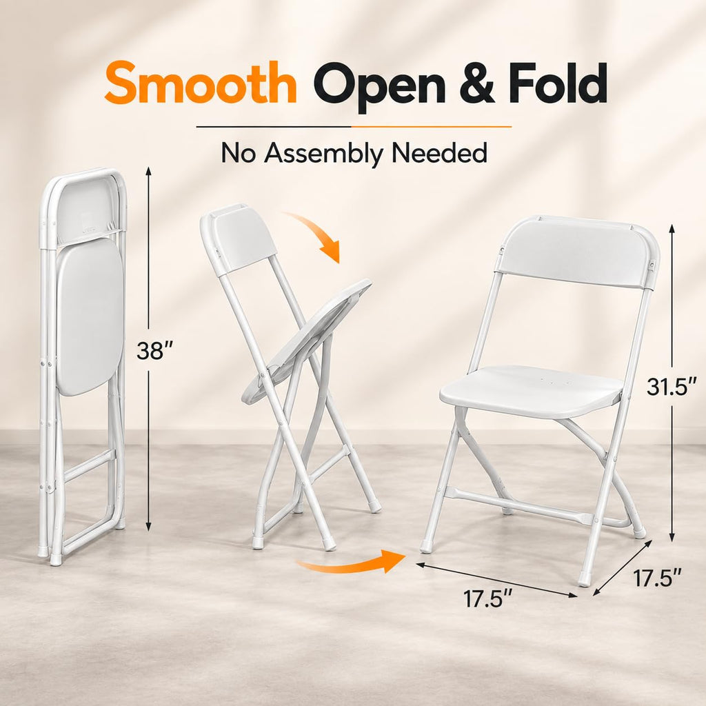 16 Pack Plastic Folding Chairs, 350 Lbs Capacity Stackable White