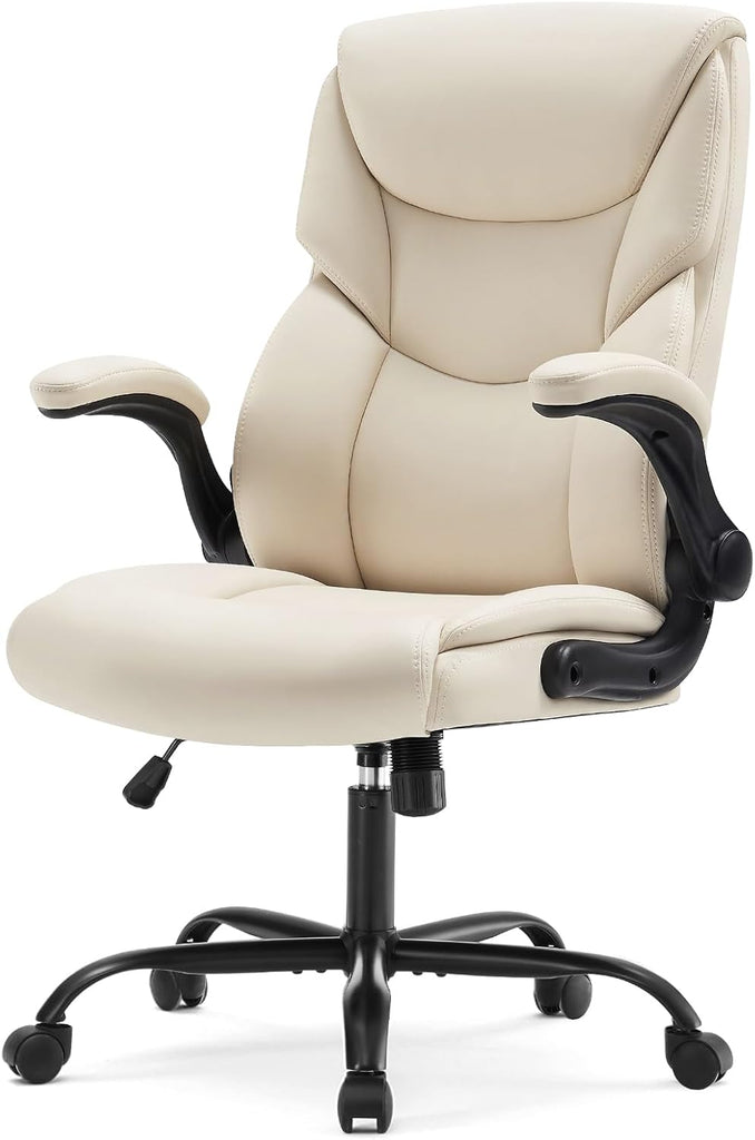 Office Executive Chair - Heavy Duty High Back Home Desk Chair with Flip-up Armrest, PU Leather, Height Adjustable &