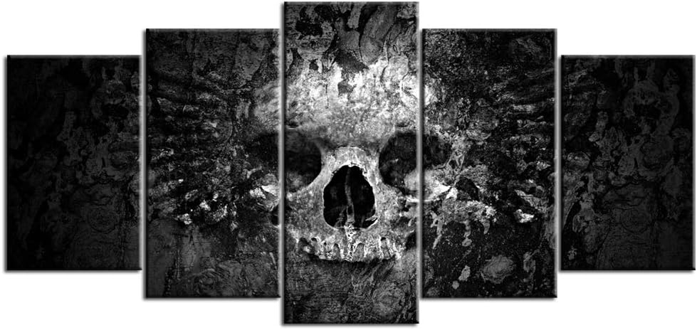 5 Piece Canvas Wall Art Black and White Skull Painting on Canvas Abstract Halloween Day of Dead Skull Posters Bedroom