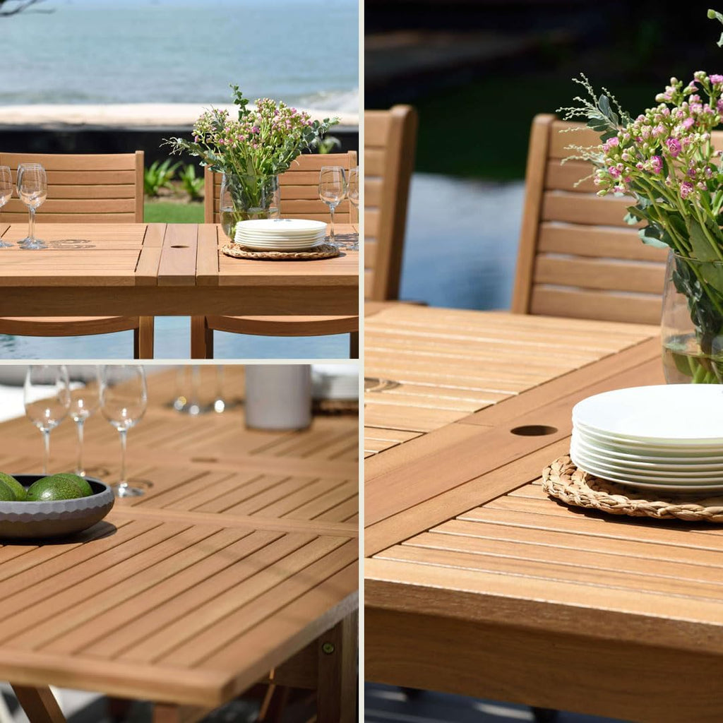 Berlin 11-Piece Teak Finish Rectangular Extendable Patio Dining Set | Stackable Chairs | Ideal for Outdoors and Indoors