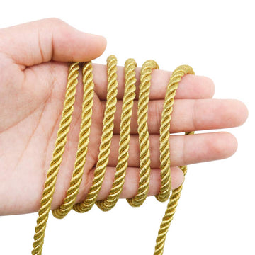 M Twisted Cord Trim, 59 Feet Gold Decorative Rope for Curtain Tieback, Upholstery, Honor Cord, Home Decor - 5m