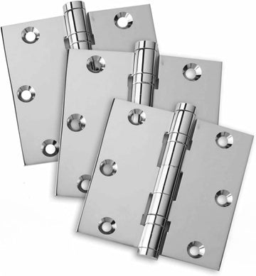 Door Hinges 3.5 x 3.5 Solid Brass Ball Bearing Polished Chrome w Tips - Set of 3