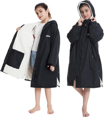 Warm Kids Swim Parka: Waterproof Changing Robe Sherpa Lined