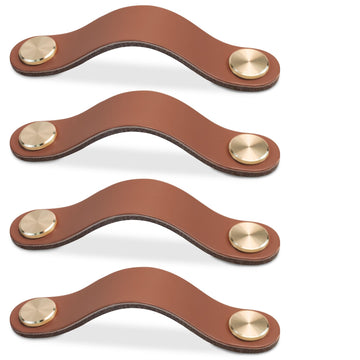 4 Pack Leather Drawer Pulls Light Coffee Cabinet Handles 5 inch Dresser Knobs Cabinet Door Handle, Faux Leather Pulls