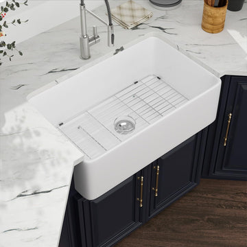Farmhouse Kitchen Sink 33x20x9 White Apron Front Fireclay Farm Sink