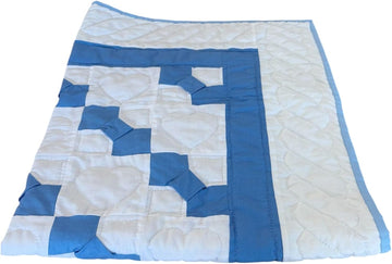 Baby Boy Quilt Hand Sewn Royal Blue Bow Ties Spools of Thread Back