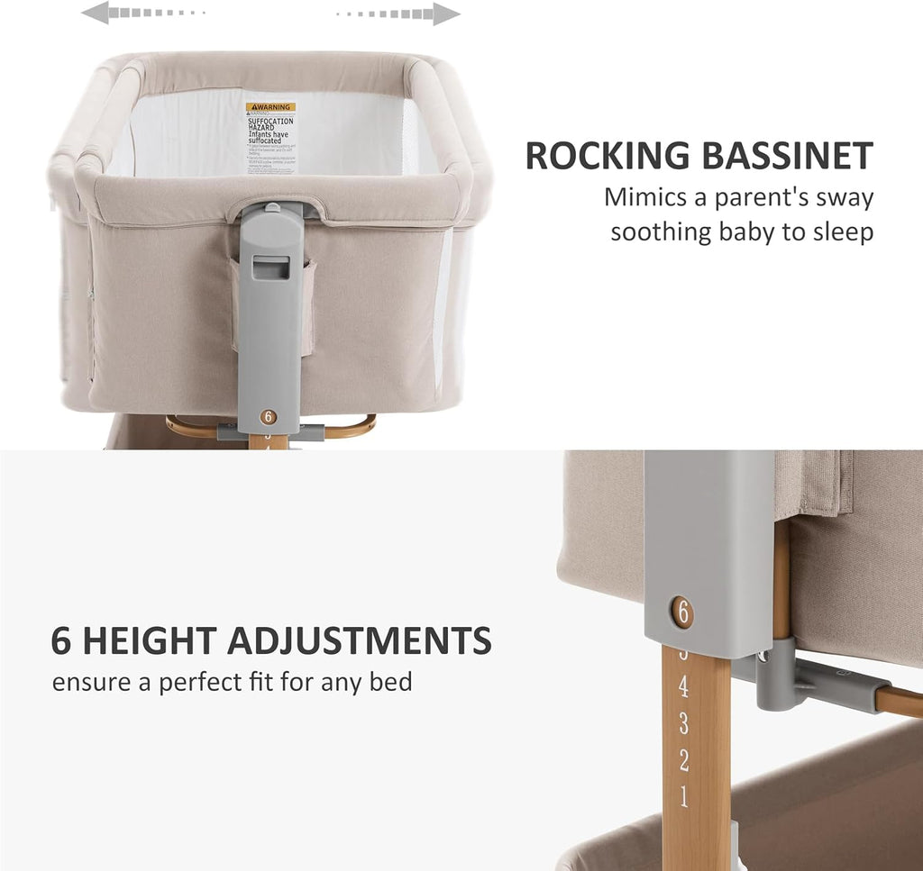 3 in 1 Baby Bassinet, Rocking Bassinet, Bedside Bassinet, 6-Height Adjustable, Bassinet Bedside Sleeper, Bedside