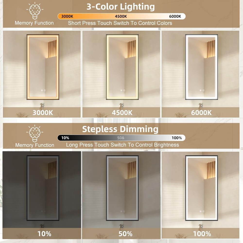 LED Corner Medicine Cabinet,3 Colors,Dimmer,Defogger,Aluminum Framed,Powder Coating Cabinet,14×27.5inch