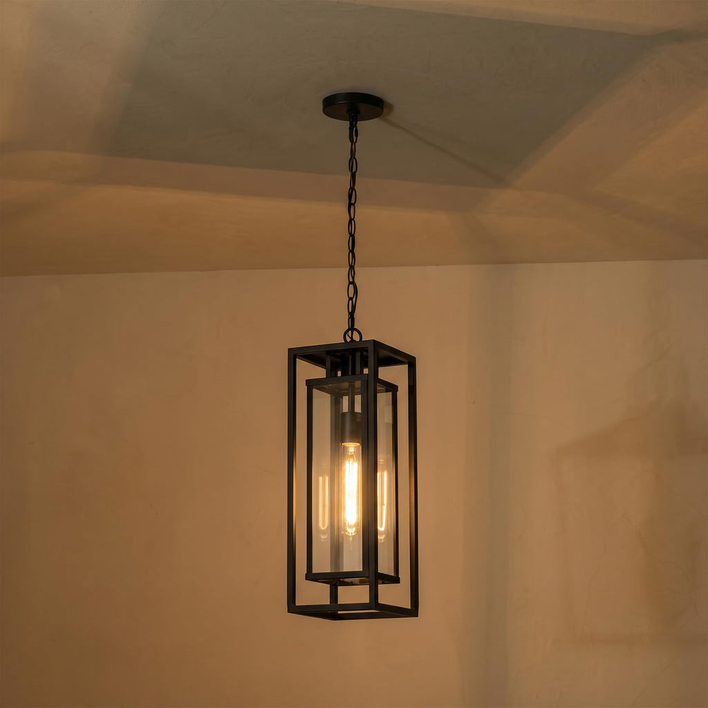 18" Matte Black Outdoor Pendant Lights for Front Porch Hanging Lamps