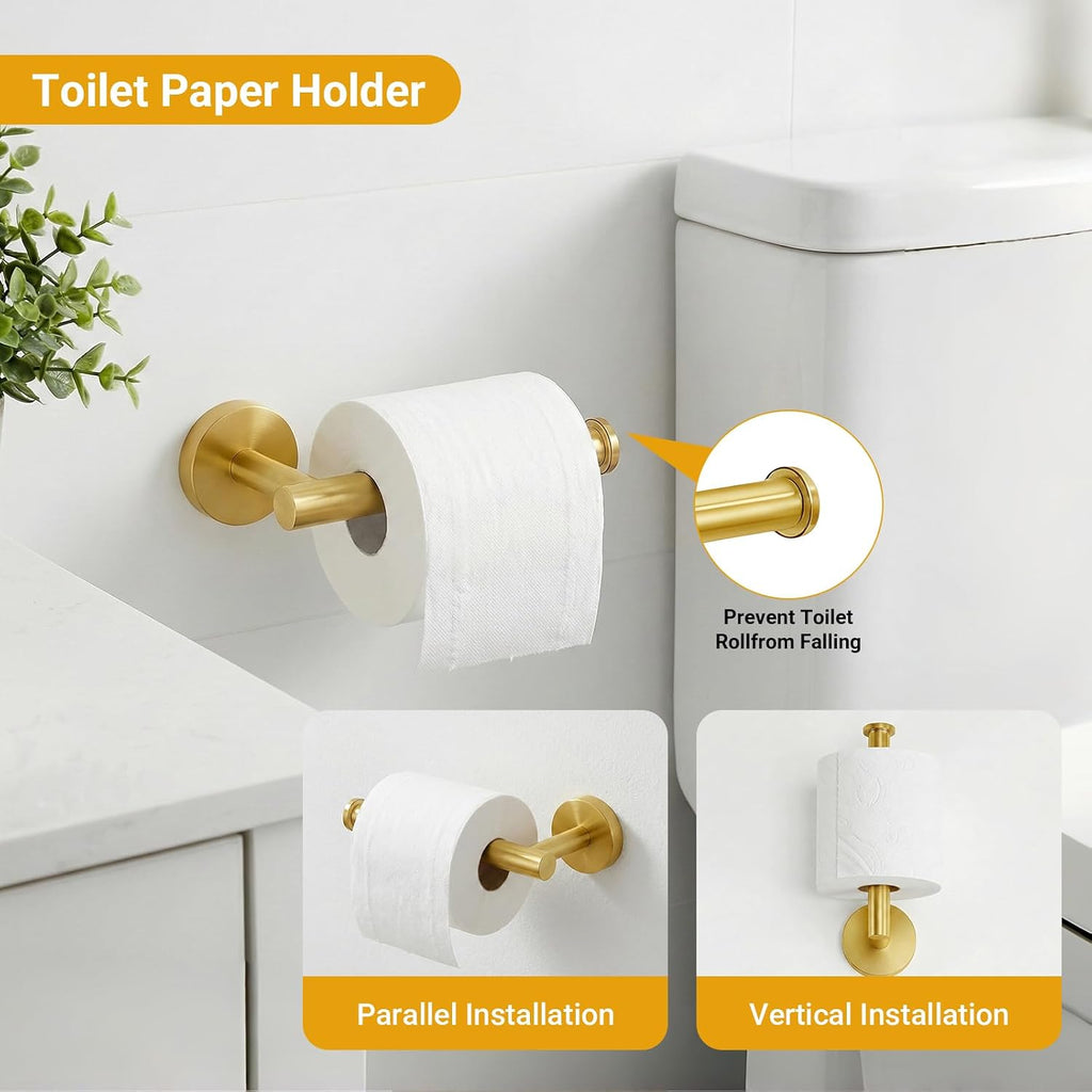 5 Piece Brushed Gold Bathroom Hardware Set, 24 Inch Bathroom Hardware Set Towel Racks , SUS304 Stainless Steel Wall