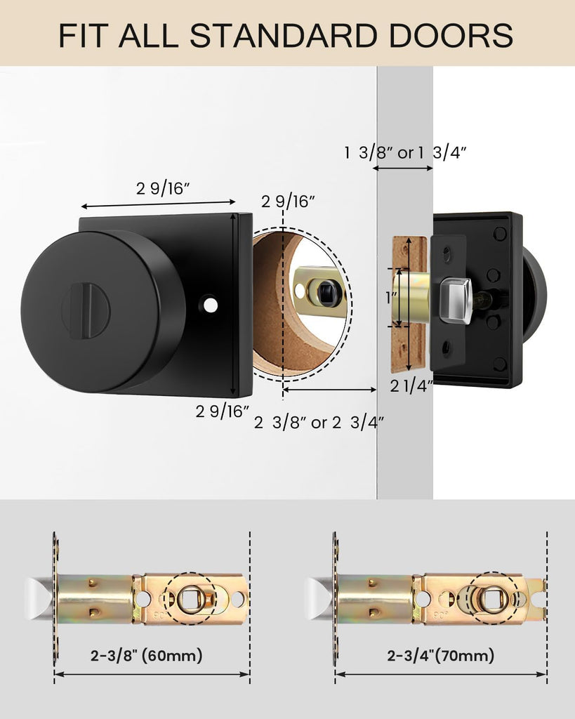 Entry Door Knob with Lock and Key - Zinc Alloy Matte Black Front Door Lockset or Interior Use
