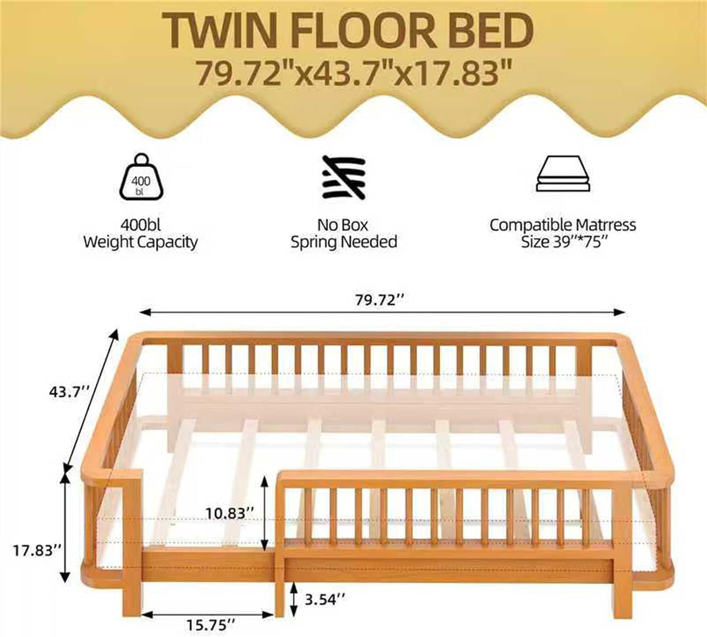 Bed Frames for Kids, Solid Wood Montessori Toddler Floor Bed Frame