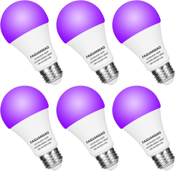 LED Black Light Bulb,9W A19 UV Bulb,120V E26 Medium Base,6 Pack
