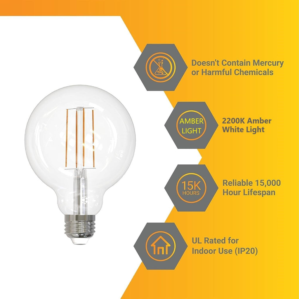 G30 LED Edison Globe Light Bulb 8.5W (100W Equivalent) 880 Lumen E26 Medium Base 2200K Amber Light Dimmable
