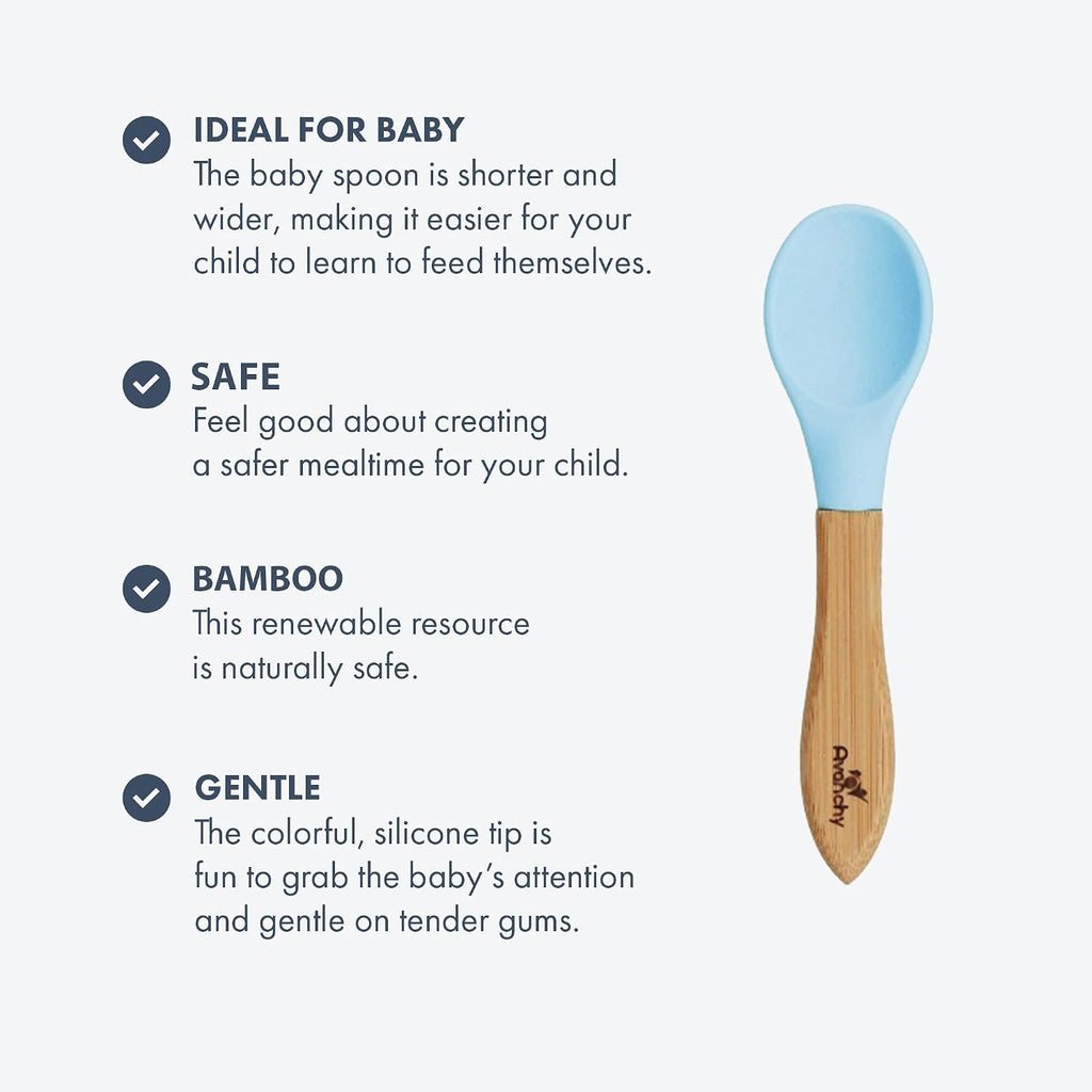 Baby Feeding Set, Bamboo Suction Plate, Bowl & 7 Spoons, Blue