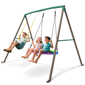 440lbs Swing Sets for Backyard, 2 Seat Saucer & Belt Swing